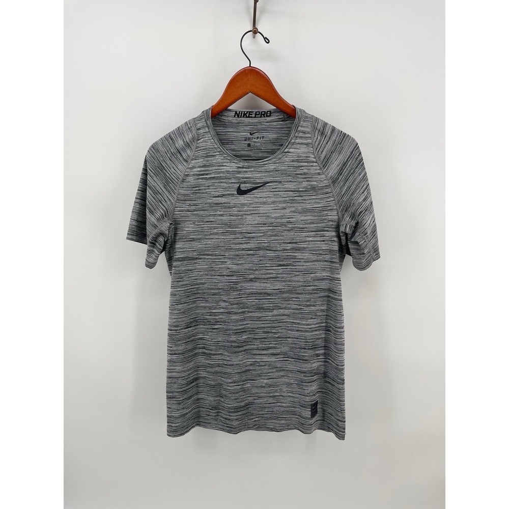 Nike Pro Dri Fit Shirt Men Size S Gray Athletic Training Top Short Sleeve